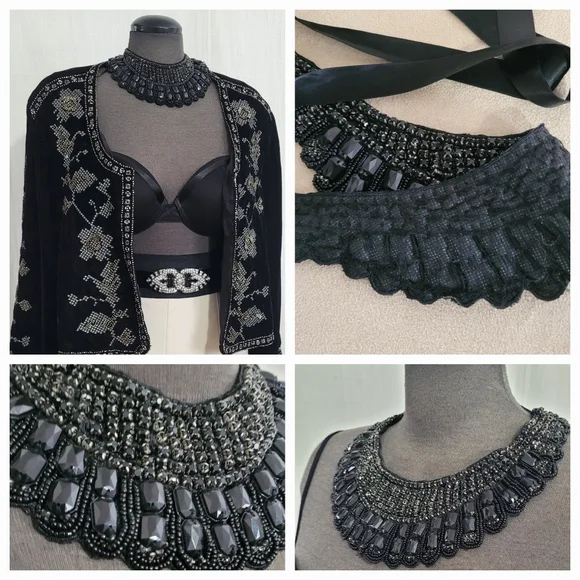 Black Beaded Collar Necklace - Picture 5 of 8